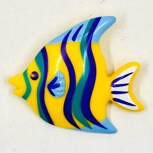 Vintage Tropical Yellow Blue Green Fish Pin Brooch